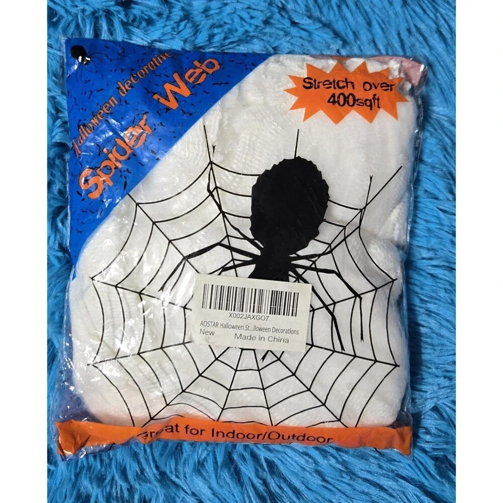 Indoor/Outdoor 400SqFt. Halloween Spider Web Decoration With Artificial Spiders